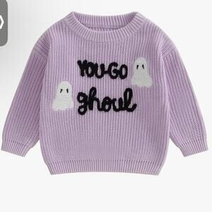Girl's Halloween Ghost Letters Embroidery Knitted Sweater "You Go Ghoul" 3T
